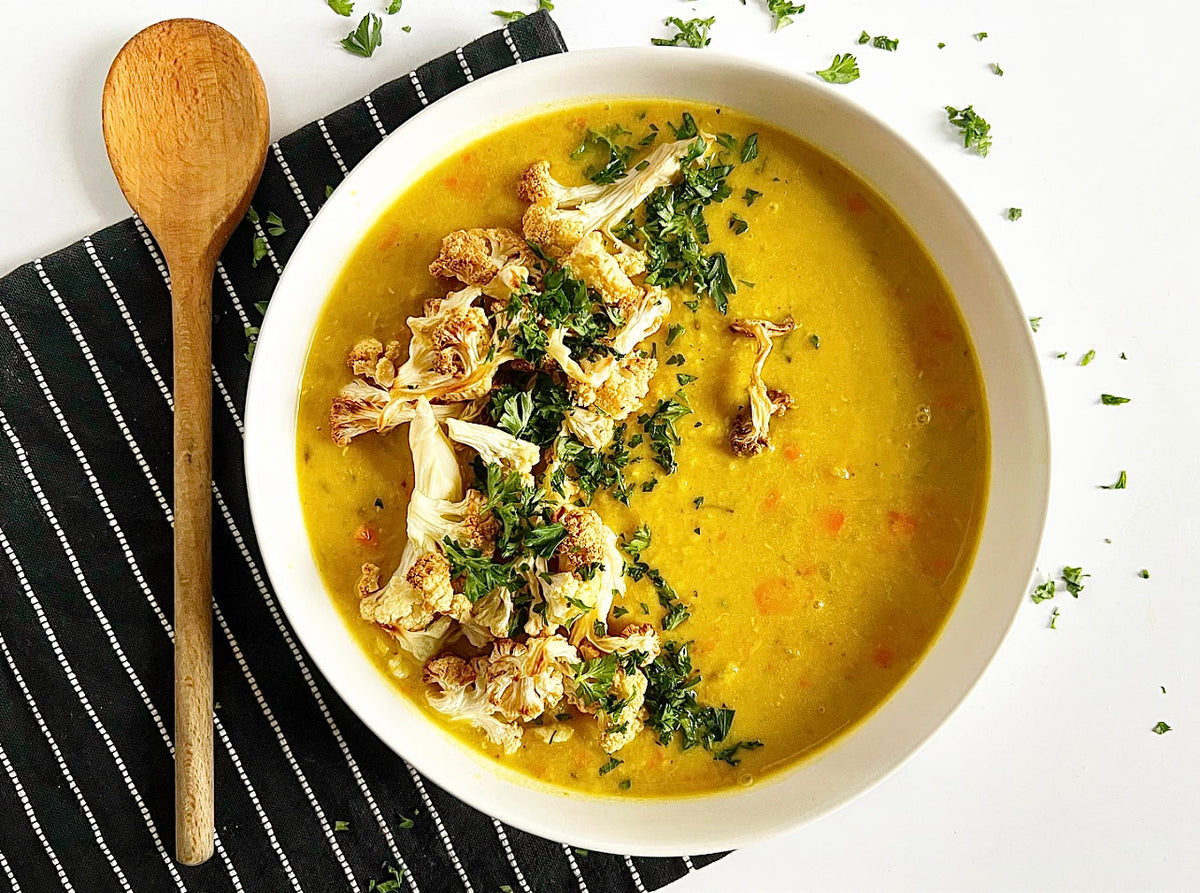 Curry Red Lentils with Sweet Potatoes and Spinach