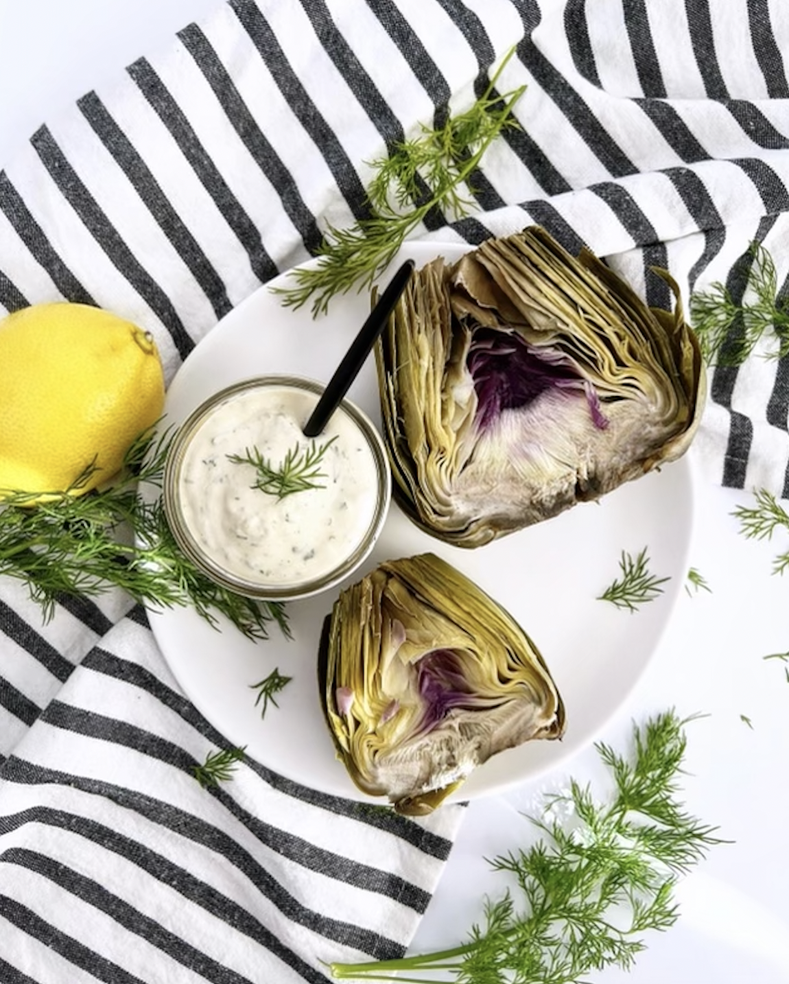 Steamed Artichoke With Herby Tahini Dipping Suace