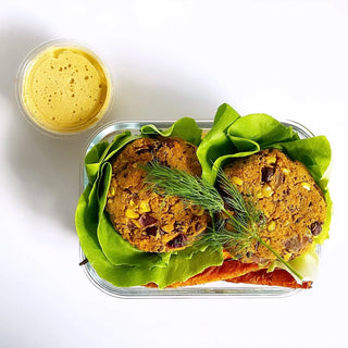 Good Clean Veggie Burger with Root Veggie Fries + Chipotle Ranch dressing