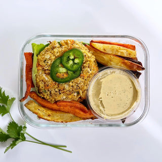 Spiced Cauliflower Burgers with Root Fries