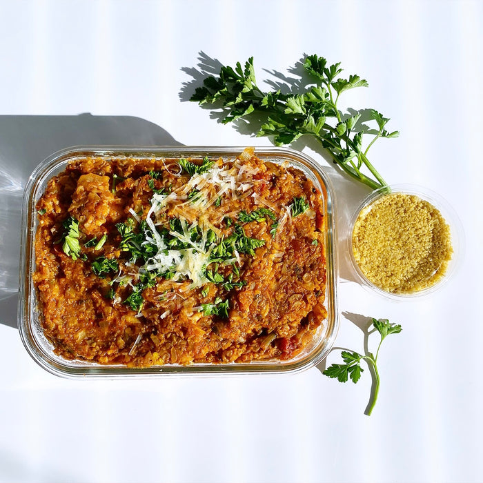 Better Than Bolognese Over GF Pasta with Mac Nut Parmesan
